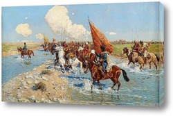    Черкесские всадники, пересекающие реку