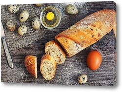   Постер Натюрморт с хлебом и перепелиными яйцами. 