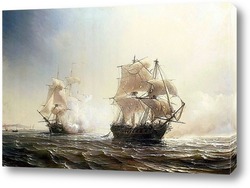   Картина Морской бой между французским и английским фрегатами Эмбускадом 