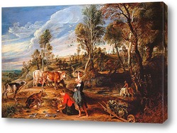   Постер Доярки с крупного рогатого скота, пейзаж
