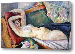    Лежащая модель с грушами и розой. 1913