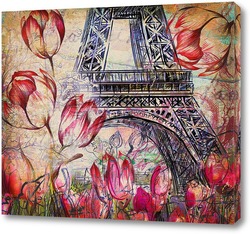   Постер Эйфелева башня с тюльпанами