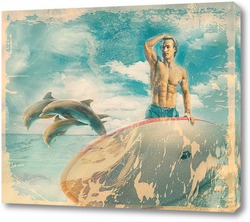   Постер Сёрфинг и дельфины