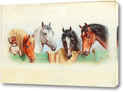   Картина Собака и четыре лошади