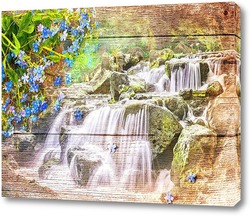    Водопад и синие цветы