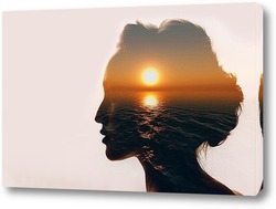   Постер Силуэт красивой девушки и закат над морем