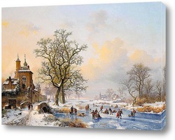    Зимний пейзаж с фигуристами в замке