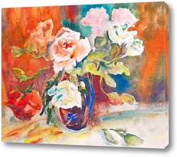  Натюрморт с раковиной розами и персиком.