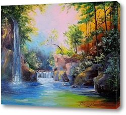   Картина В лесу у водопада