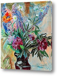  Натюрморт с цветами в вазе и фруктами