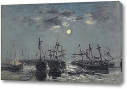   Картина Застрявшие лодки. лунный свет
