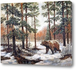   Картина Зимний пейзаж с медведем