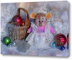   Постер Новогодняя композиция с крыской Лариской и елочками игрушками