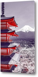   Постер Храм на фоне горы Фудзи