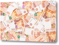  Bitcoin coins on Russian banknotes	