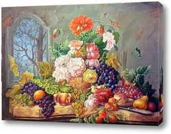    цветы в вазе и фрукты