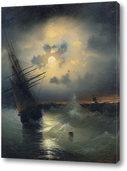   Постер Парусник в открытом море при лунном свете