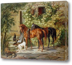   Постер Лошади у крыльца