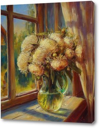   Картина Хризантемы на окне