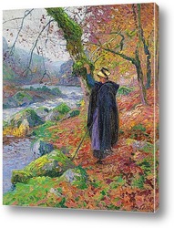   Постер Деревенская девушка на берегу реки