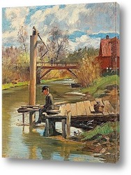   Картина Мальчик ловит рыбу