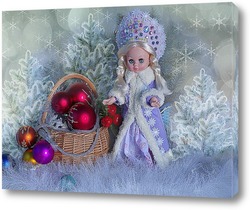    Новогоднее фото с куклой  Снегурочкой и елочными шарами