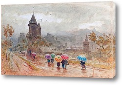    Сион, Долина Роны, дождливый городской пейзаж с зонтиками