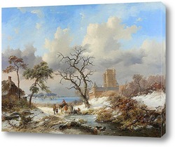  Зимний пейзаж с фигуристами в замке