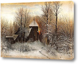   Постер Зимний пейзаж с церковью