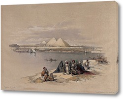   Картина Лодка на реке Нил, смотрящая на пирамиды в Саккаре и Дахшере, Египет