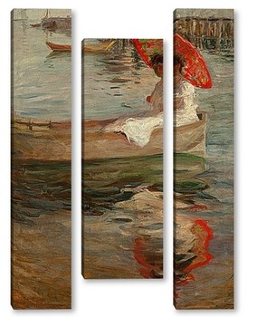 Модульная картина Женщина с Темно-красным Пляжным зонтиком
