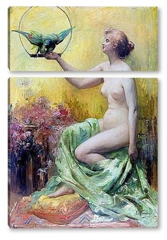 Модульная картина Женщина с попугаем