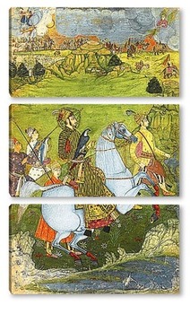 Модульная картина Принц держит сокола и скачет галопом через скалистый пейзаж, Декан, Голконда
