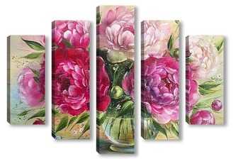 Модульная картина Бордовые и розовые пионы