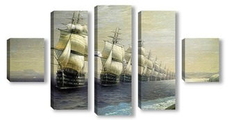 Модульная картина Смотр Черноморского флота в 1849 г