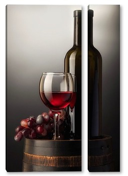 Модульная картина Композиция с красным вином на старой бочке