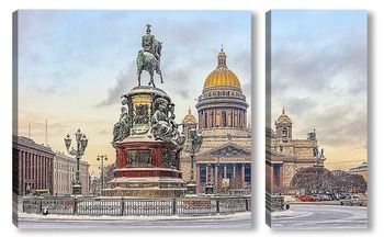 Модульная картина Санкт-Петербург. Снегопад на Исаакиевской площади.