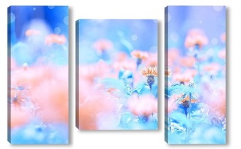 Модульная картина Полевые цветы васильки на голубом фоне 