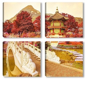 Модульная картина Ажурный мост  и Пагода
