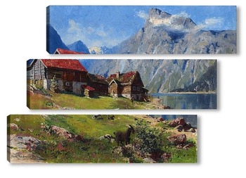 Модульная картина Норвежский фьорд с козами