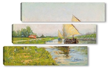 Модульная картина Баржи вдоль канала