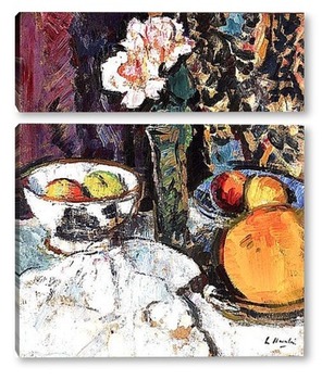  Натюрморт с яблоками и фруктами в голубой вазе