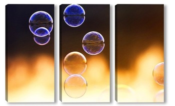 Модульная картина нарядный фон из прозрачных мыльных пузырей на закате