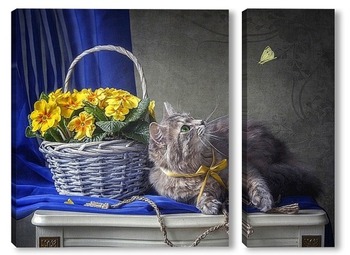Модульная картина Кошка и бабочка