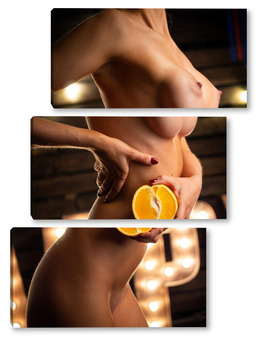 Модульная картина Девушка с апельсином в руках
