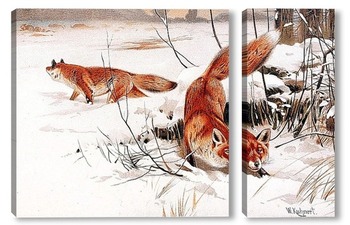 Модульная картина лисы в снегу