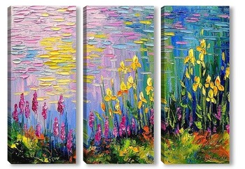 Модульная картина Цветы у пруда