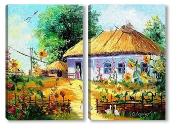 Модульная картина Дом в селе