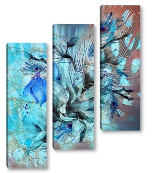 Модульная картина Голубые акварельные цветы