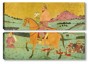 Модульная картина Могольский дворянин верхом на лошади с ястребом